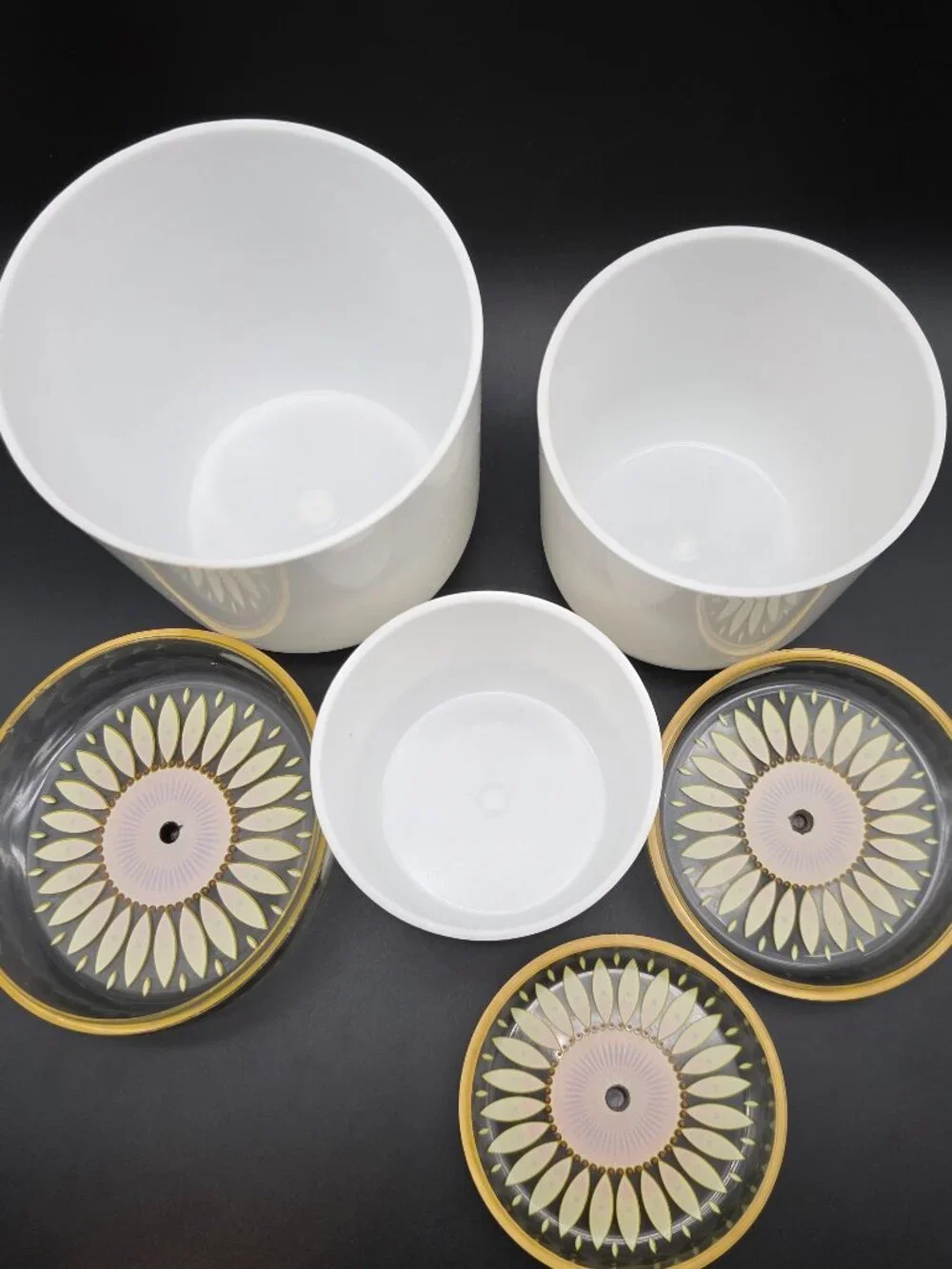 Vintage Acrylic 3 Piece Nesting Canister Set Yellow Floral sunflower